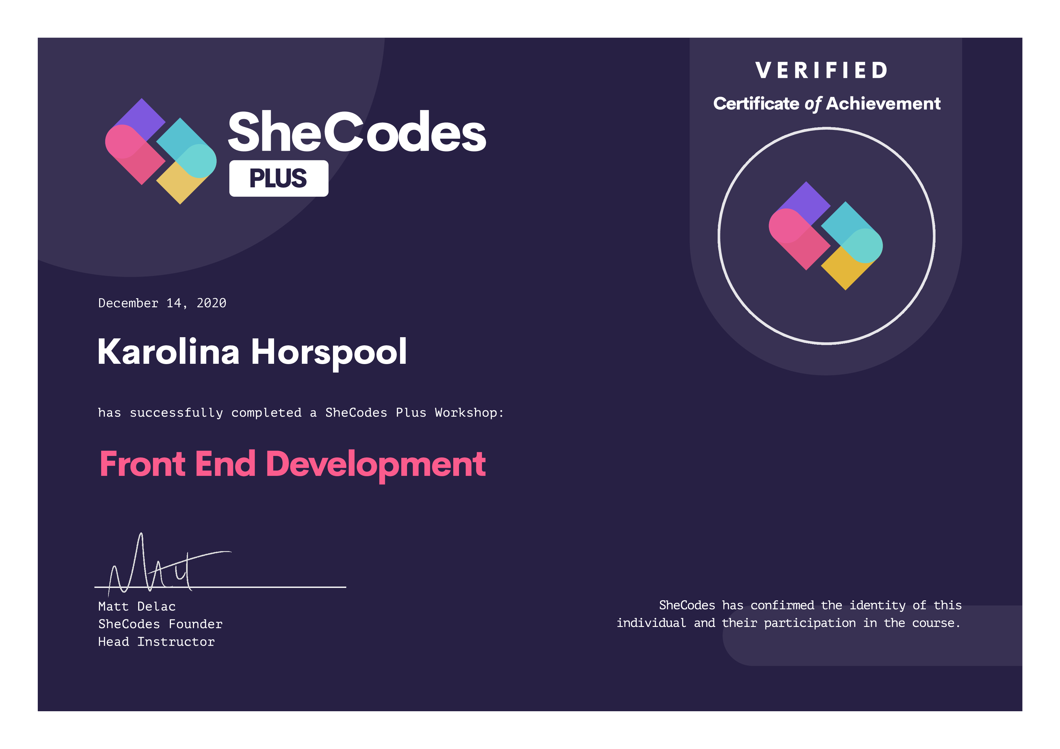 My Front-End Development certificate