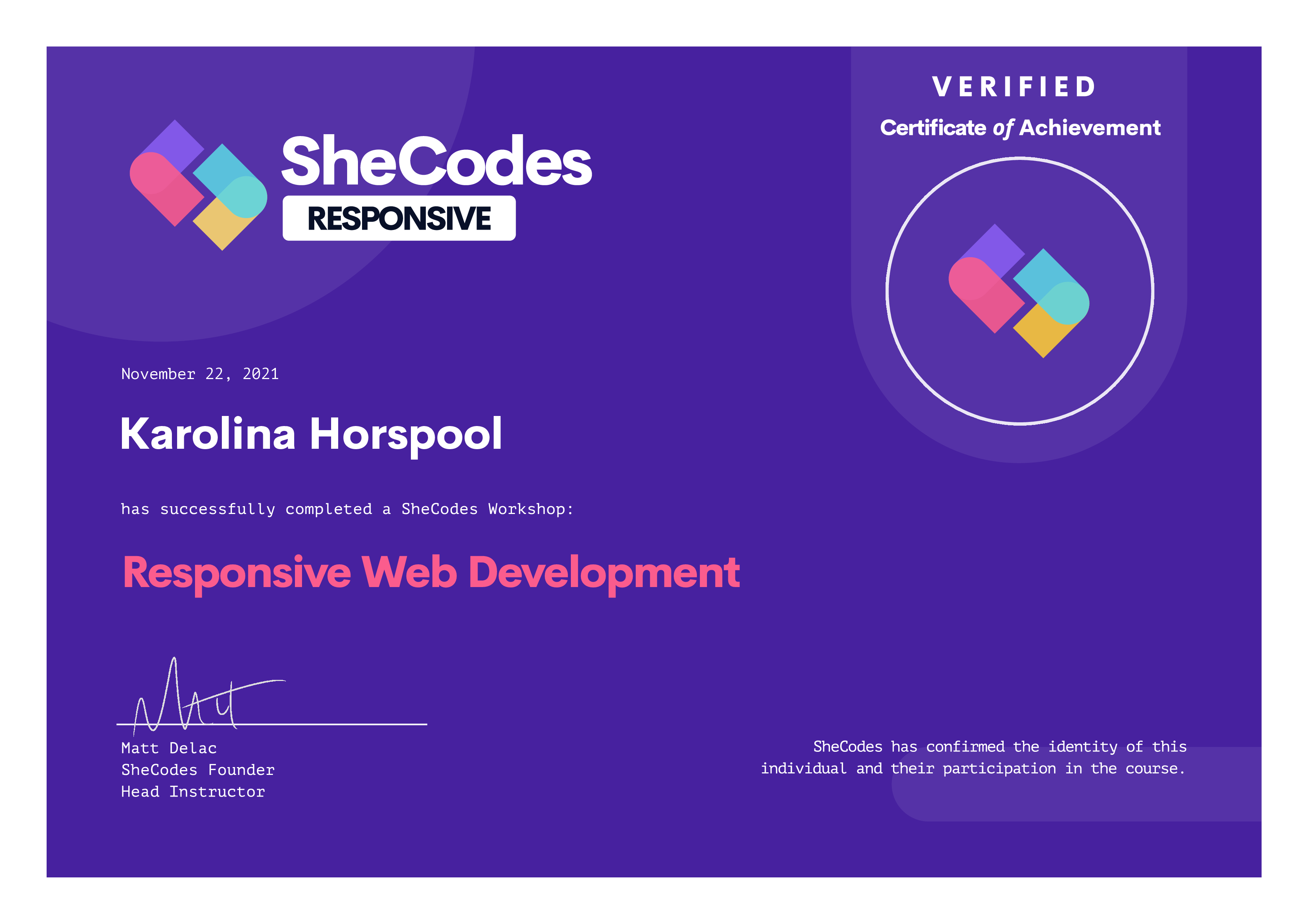 My Responsive Development certificate